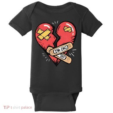 Im Ok Broken Heart Graphic Bandages Bandaids Baby Bodysuit