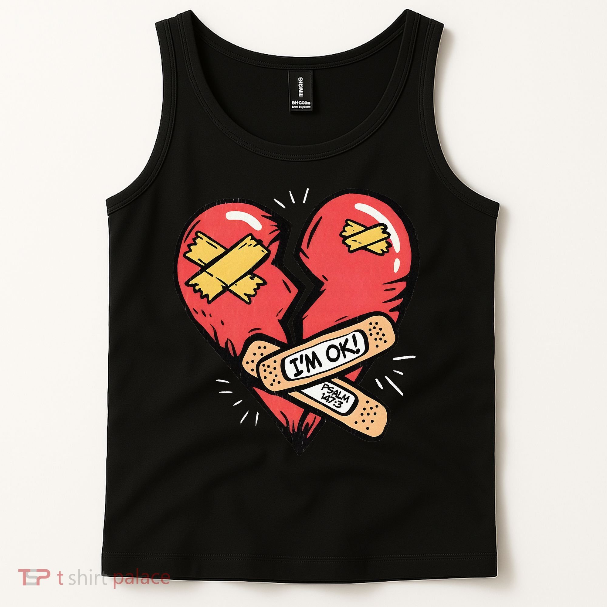 Im Ok Broken Heart Graphic Bandages Bandaids Tank Top