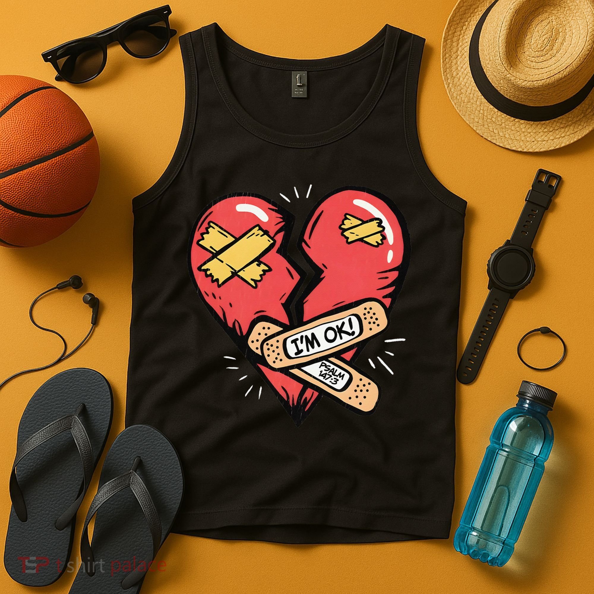 Im Ok Broken Heart Graphic Bandages Bandaids Tank Top