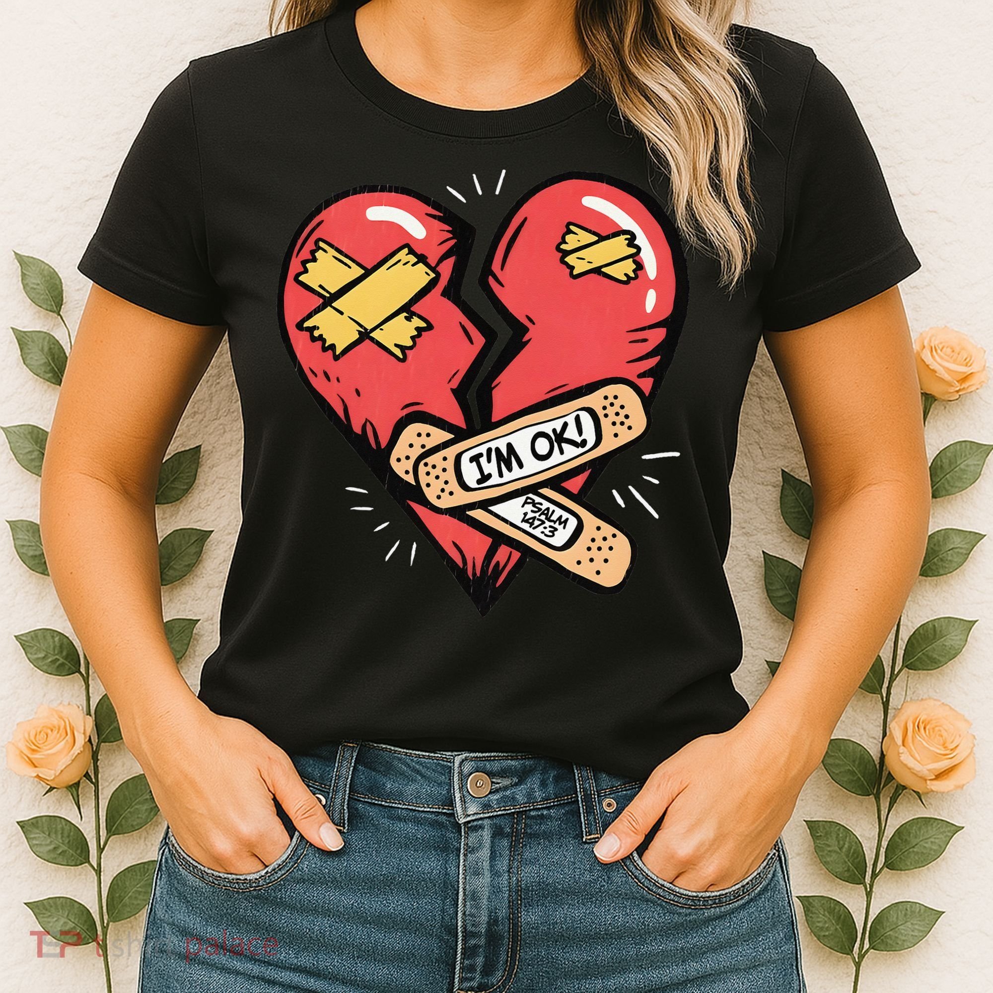 Im Ok Broken Heart Graphic Bandages Bandaids Women's T-Shirt