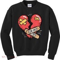 Im Ok Broken Heart Graphic Bandages Bandaids Kids Sweatshirt thumb 0