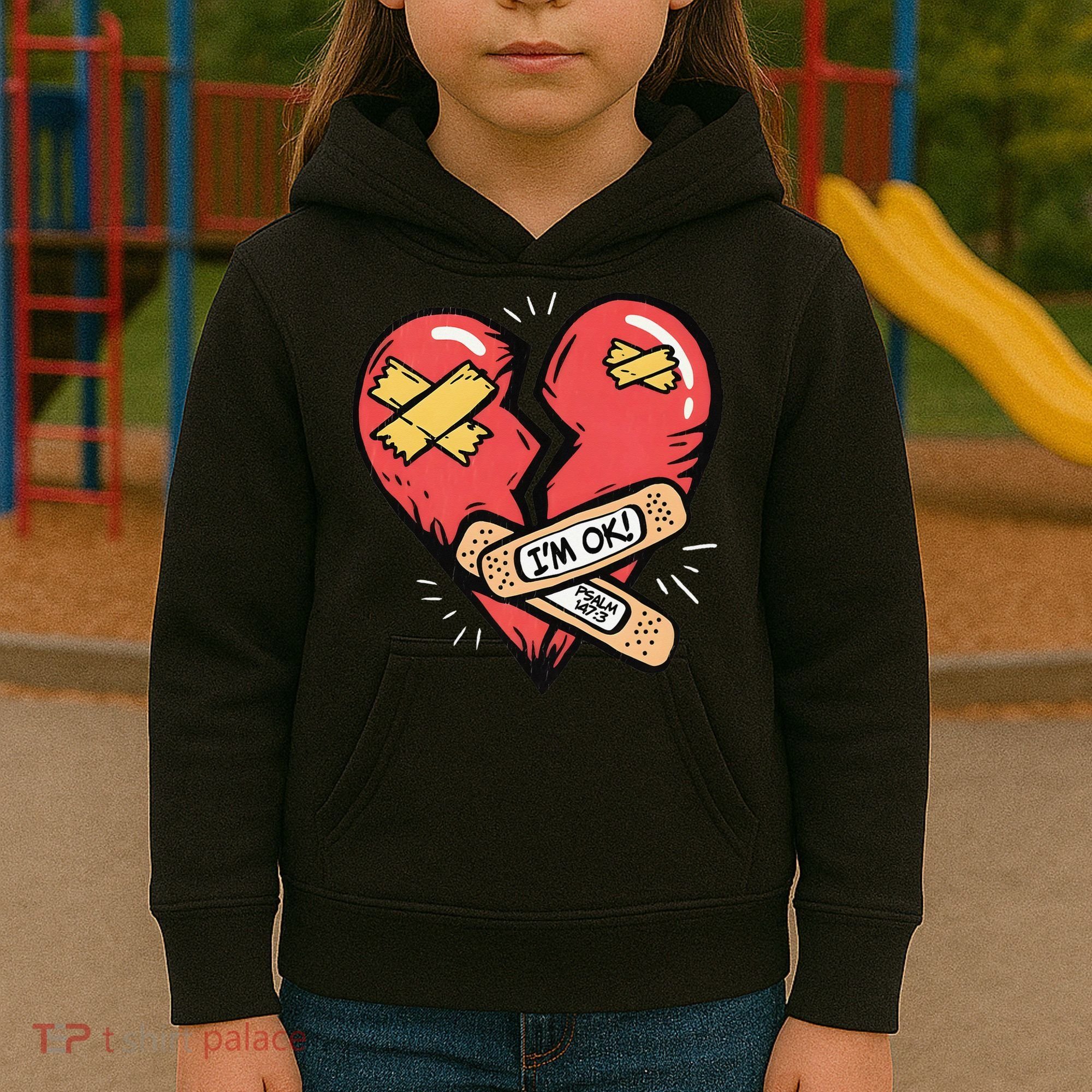 Im Ok Broken Heart Graphic Bandages Bandaids Kids Hoodie