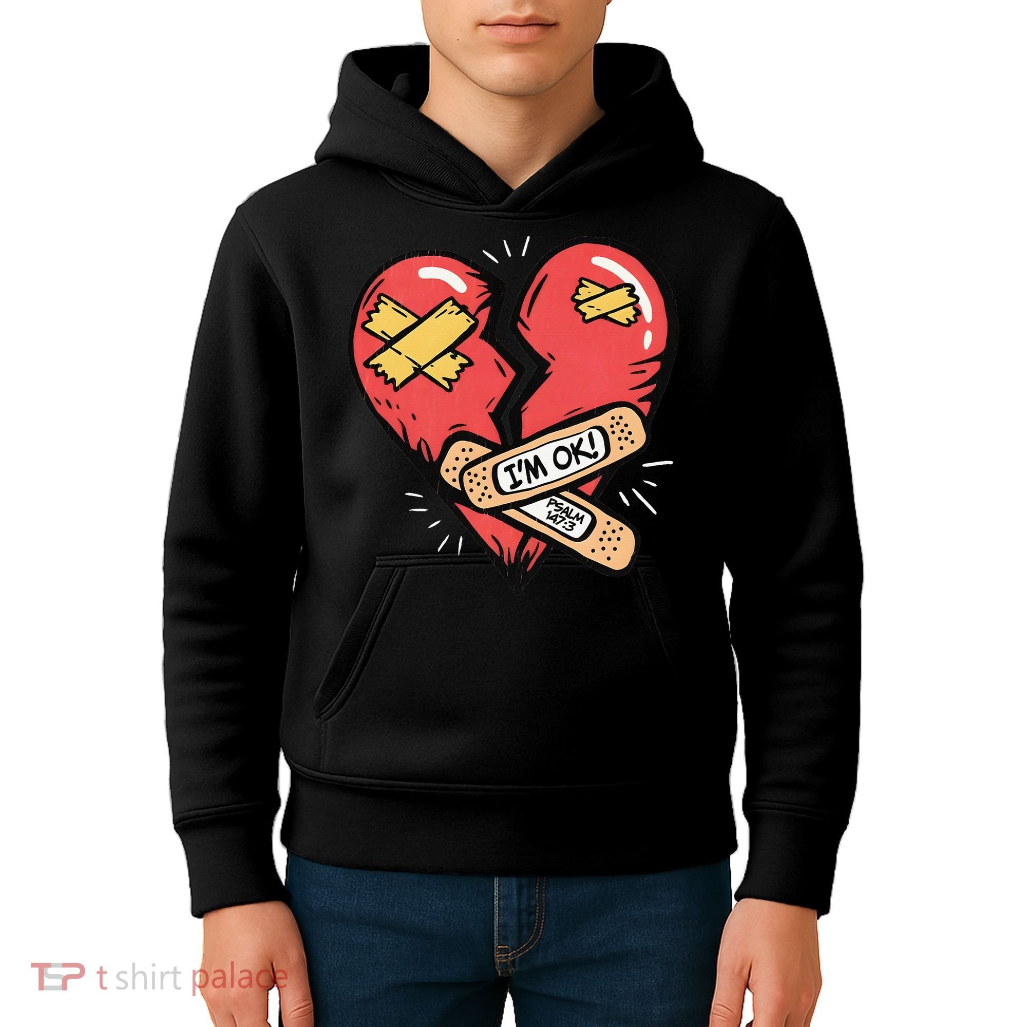 Im Ok Broken Heart Graphic Bandages Bandaids Kids Hoodie
