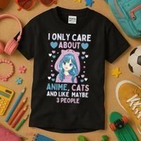 I Only Care About Anime & Cats And Like 3 People Japan Anime Kids T-Shirt thumb 3