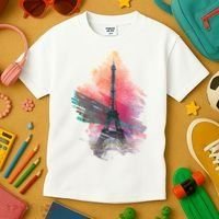 Illustration Of Eiffel Tower In Paris Kids T-Shirt thumb 3