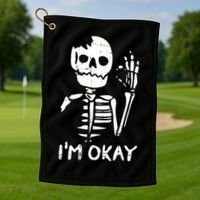 Im Okay Funny Halloween Costume Broken Skeleton Skull Golf Towel thumb 1