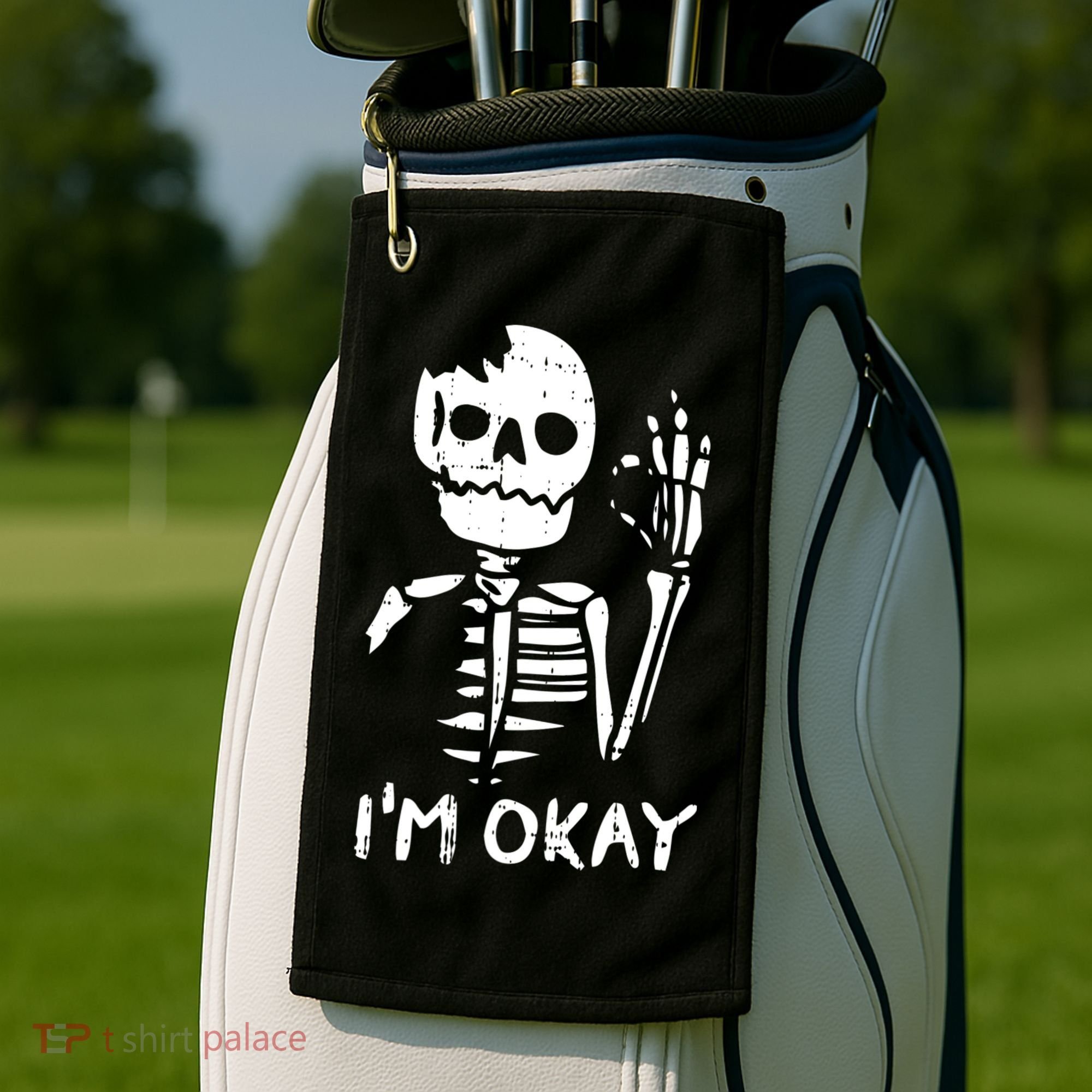Im Okay Funny Halloween Costume Broken Skeleton Skull Golf Towel