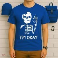 Im Okay Funny Halloween Costume Broken Skeleton Skull T-Shirt thumb 6