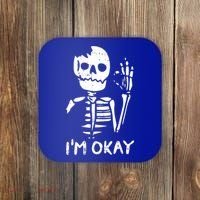 Im Okay Funny Halloween Costume Broken Skeleton Skull Coaster thumb 0