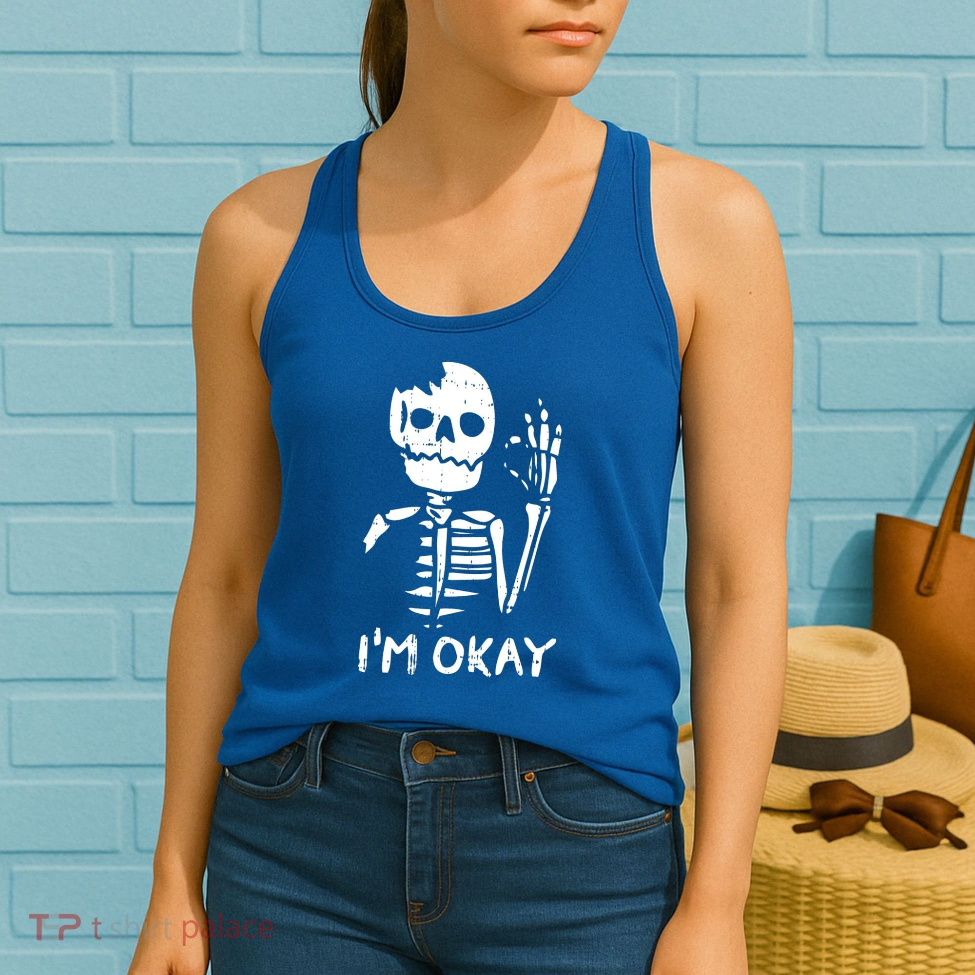 Im Okay Funny Halloween Costume Broken Skeleton Skull Women's Tank Top