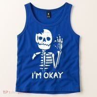 Im Okay Funny Halloween Costume Broken Skeleton Skull Tank Top thumb 2
