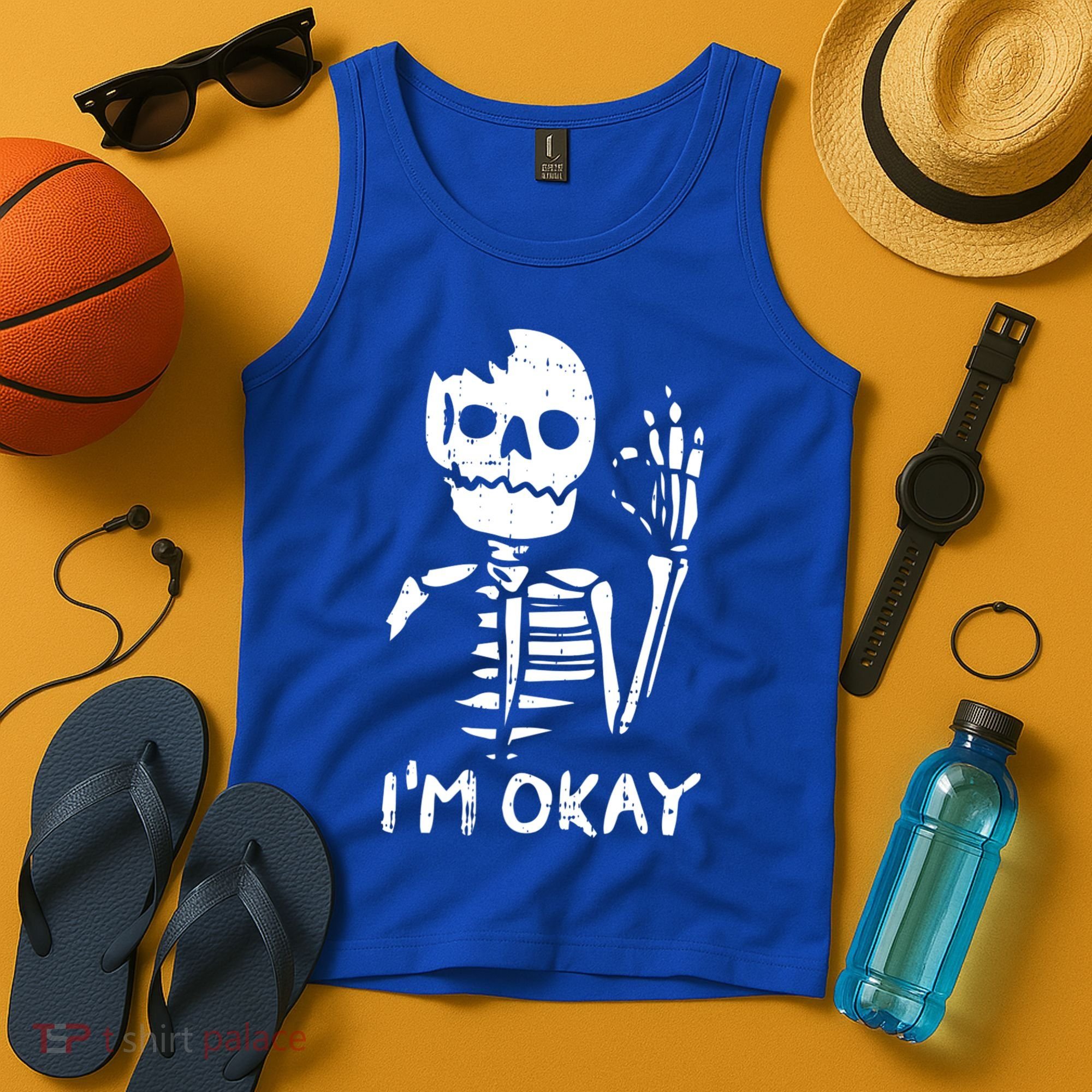 Im Okay Funny Halloween Costume Broken Skeleton Skull Tank Top