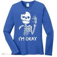 Im Okay Funny Halloween Costume Broken Skeleton Skull Women's Long Sleeve Shirt thumb 0