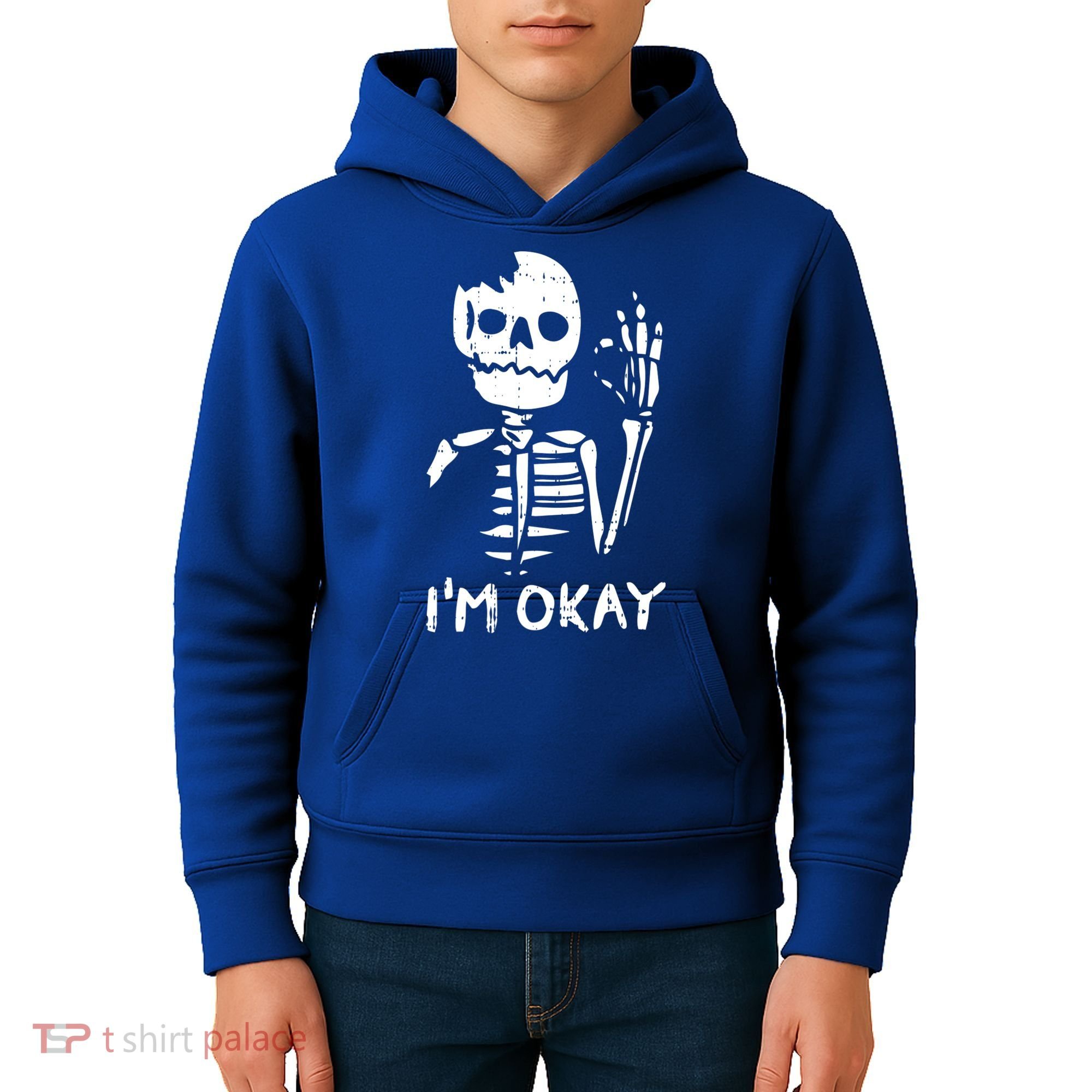 Im Okay Funny Halloween Costume Broken Skeleton Skull Kids Hoodie