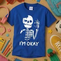 Im Okay Funny Halloween Costume Broken Skeleton Skull Kids T-Shirt thumb 3