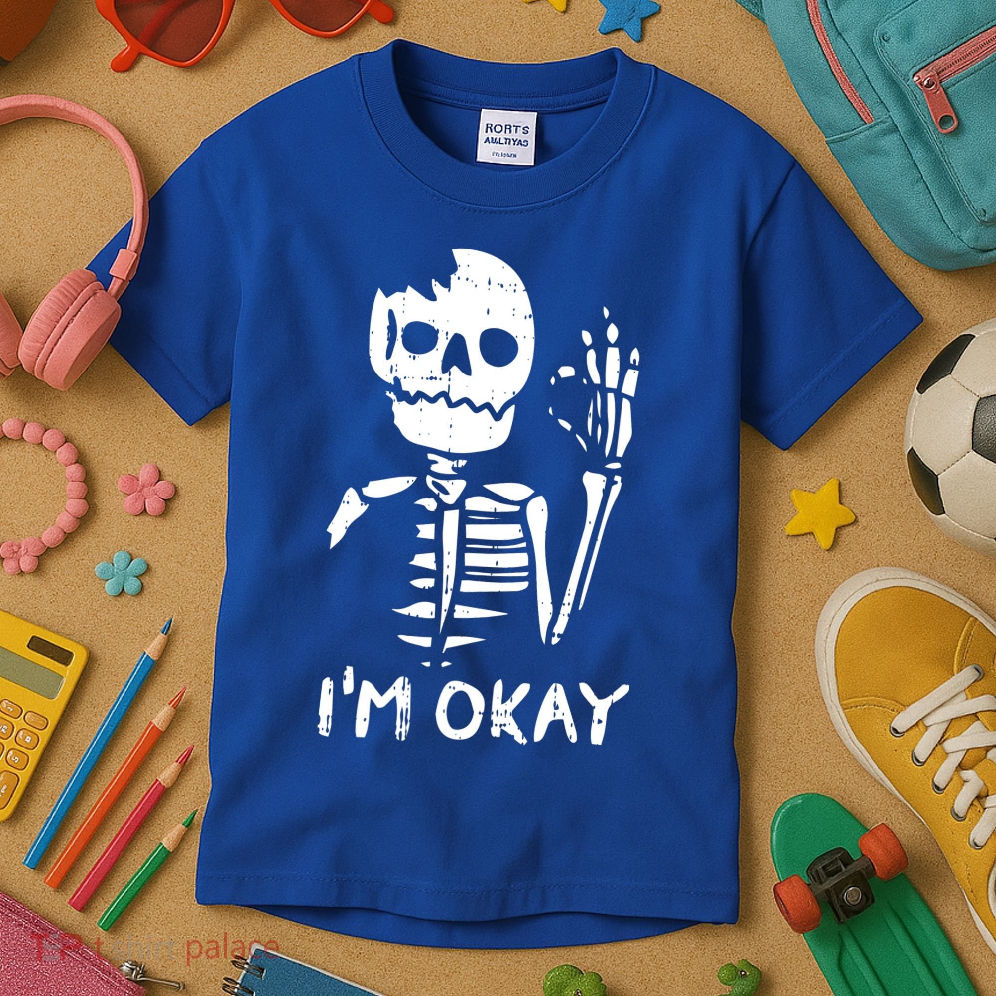 Im Okay Funny Halloween Costume Broken Skeleton Skull Kids T-Shirt