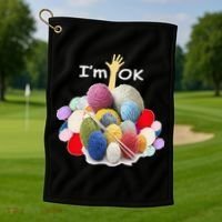 I’m Ok Funny Crochet And Knitting Yarn Mess Golf Towel thumb 1