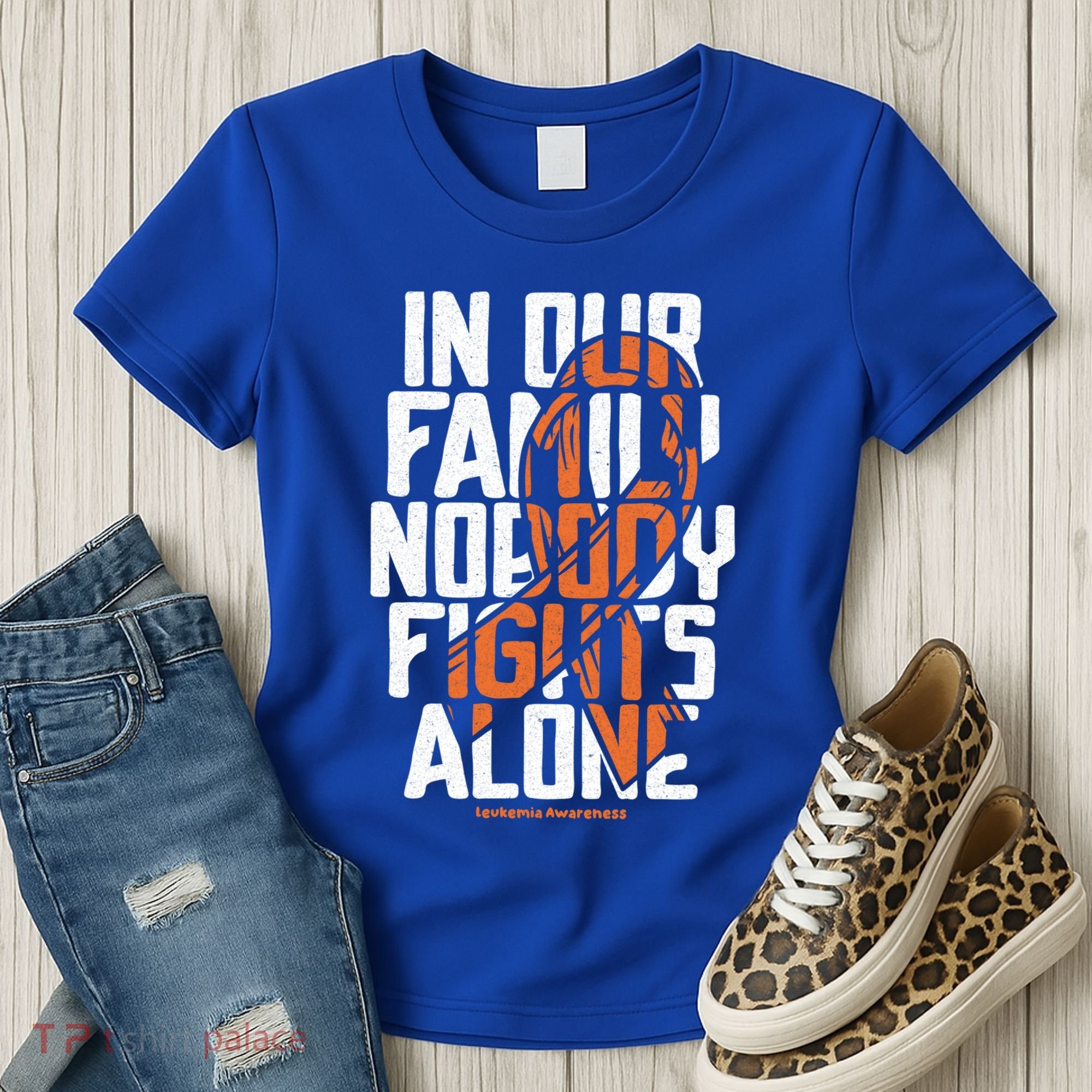 In Our Family Nobody Fights Alone Leukemia Awareness Month Meaningful Gift Women's T-Shirt