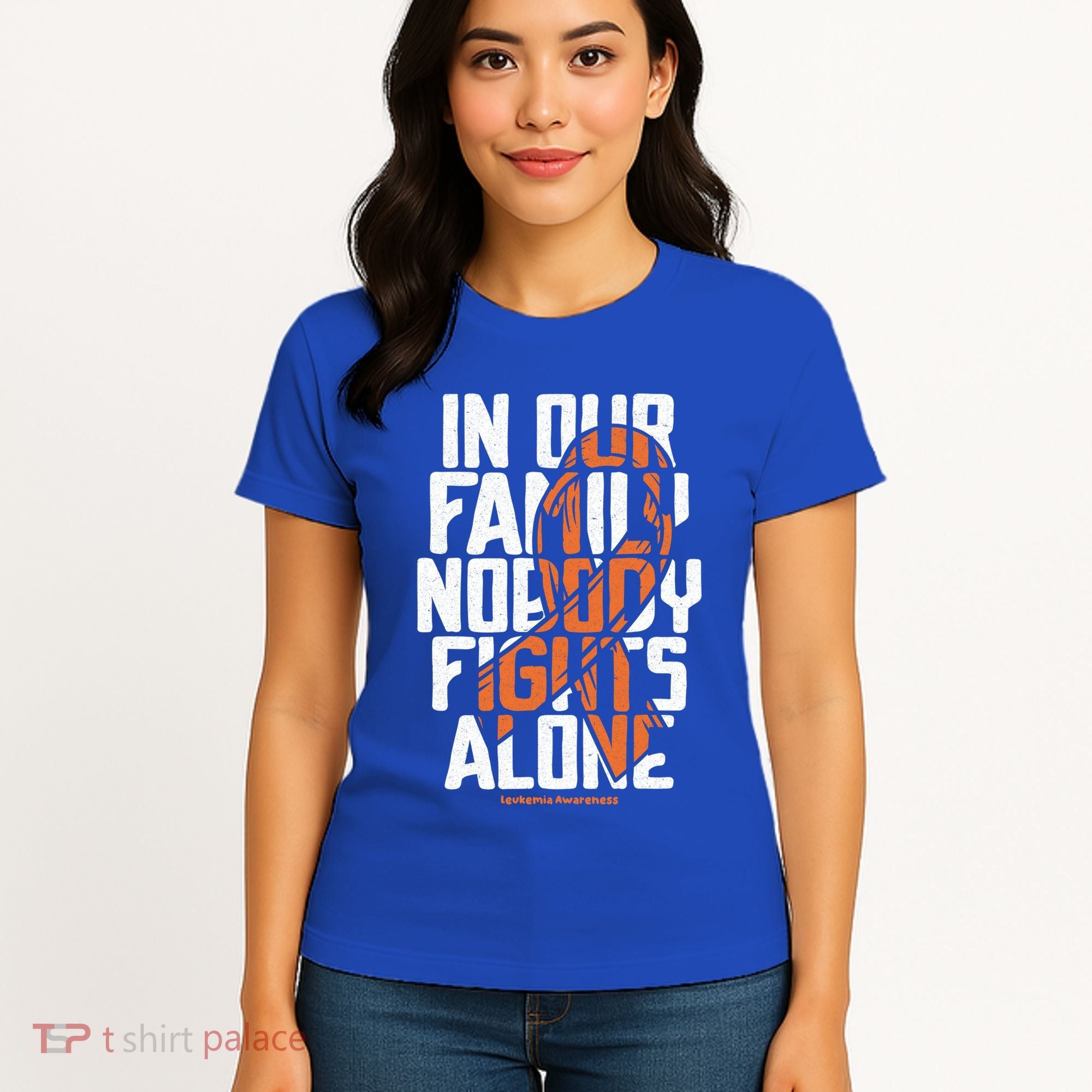 In Our Family Nobody Fights Alone Leukemia Awareness Month Meaningful Gift Women's T-Shirt
