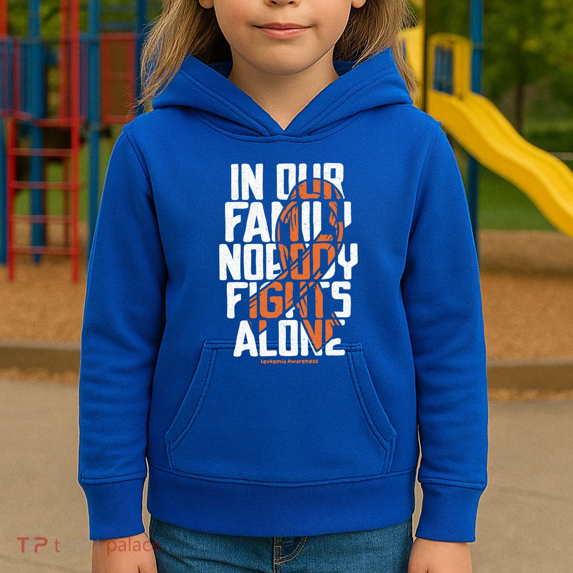 In Our Family Nobody Fights Alone Leukemia Awareness Month Meaningful Gift Kids Hoodie