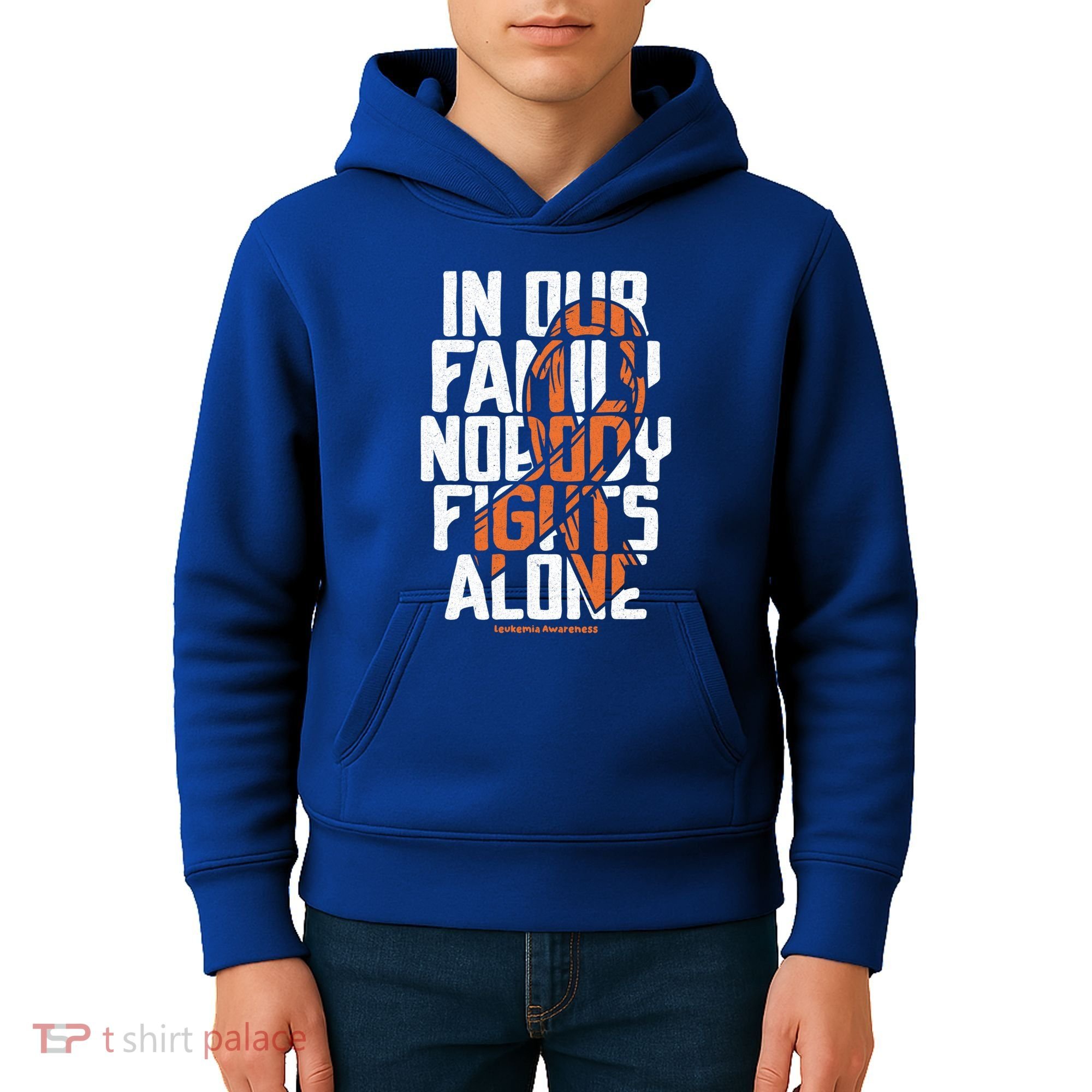 In Our Family Nobody Fights Alone Leukemia Awareness Month Meaningful Gift Kids Hoodie