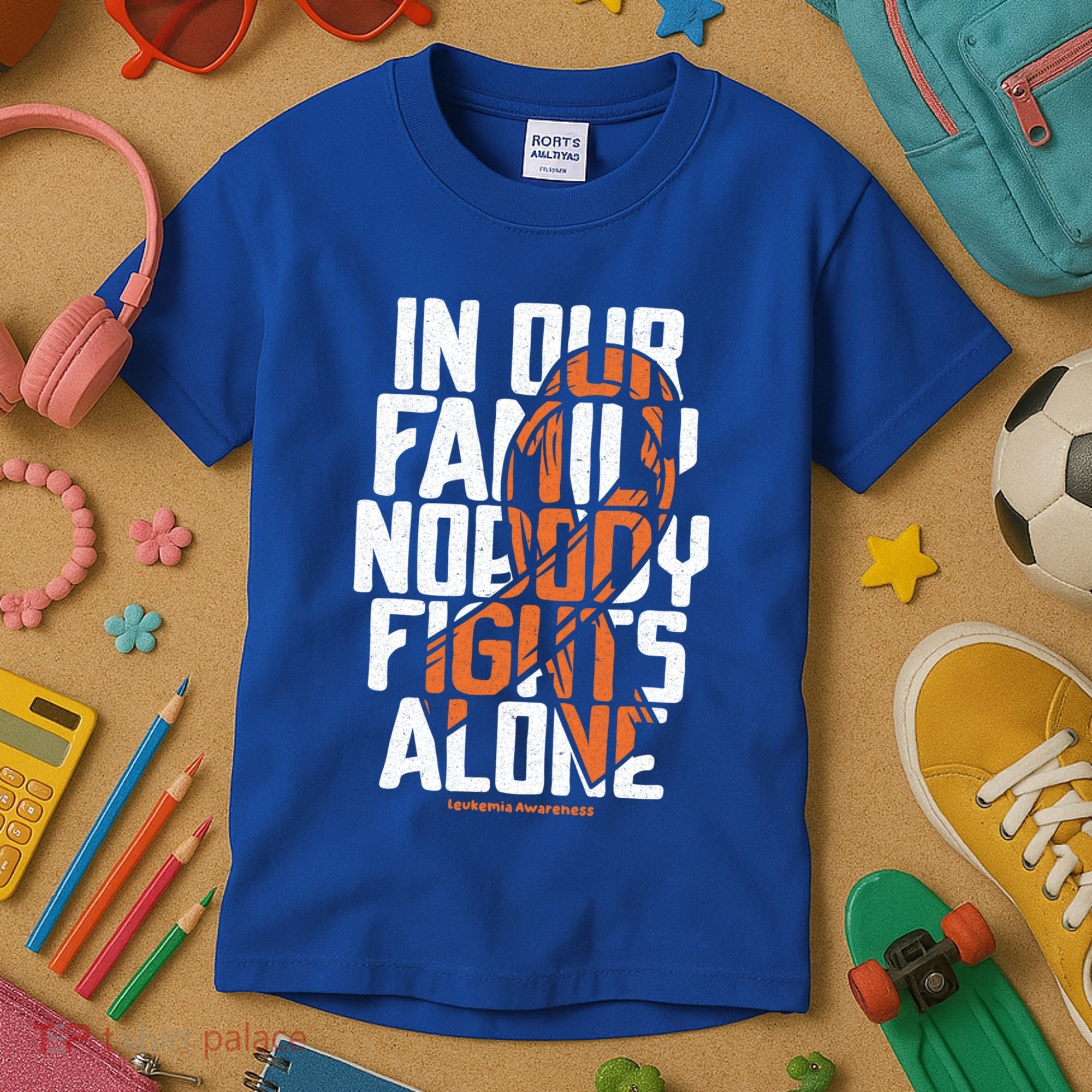 In Our Family Nobody Fights Alone Leukemia Awareness Month Meaningful Gift Kids T-Shirt