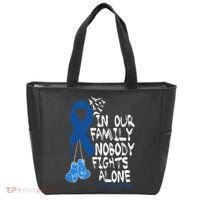 In Our Family Nobody Fights Alone Colon Cancer Awareness Tote Bag thumb 0