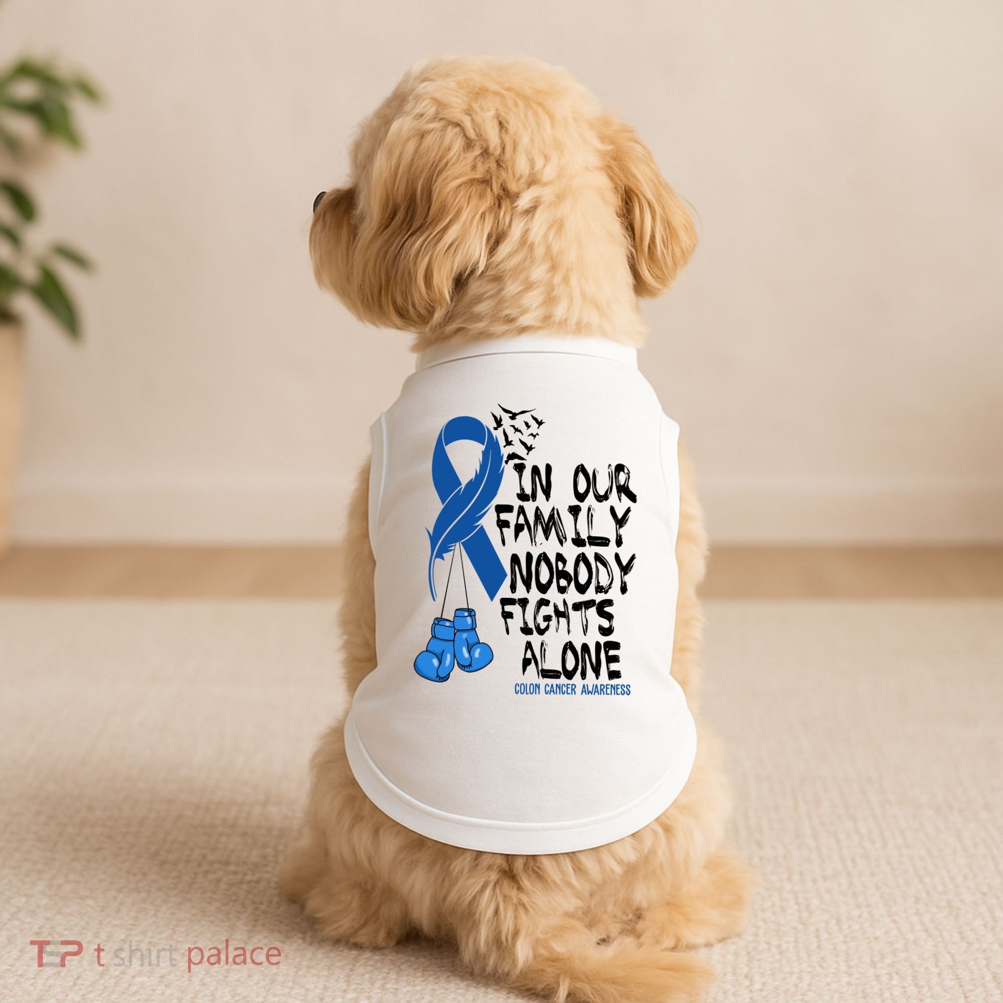 In Our Family Nobody Fights Alone Colon Cancer Awareness Doggie Tank