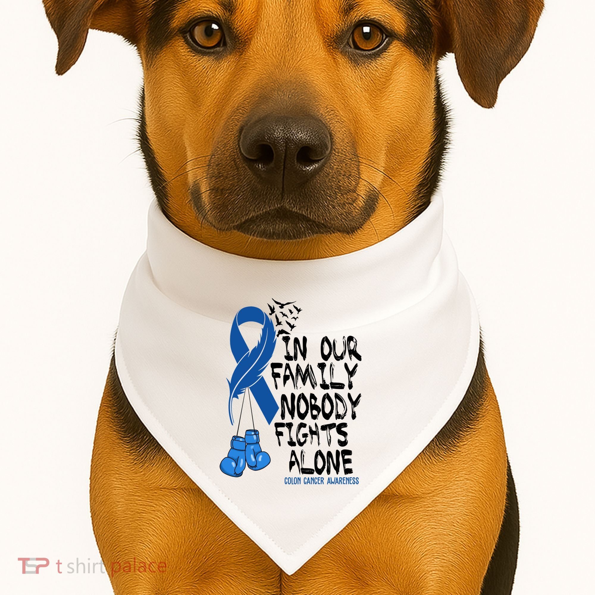In Our Family Nobody Fights Alone Colon Cancer Awareness USA-Made Doggie Bandana
