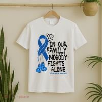 In Our Family Nobody Fights Alone Colon Cancer Awareness T-Shirt thumb 2