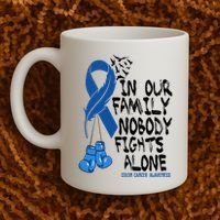 In Our Family Nobody Fights Alone Colon Cancer Awareness Coffee Mug thumb 2