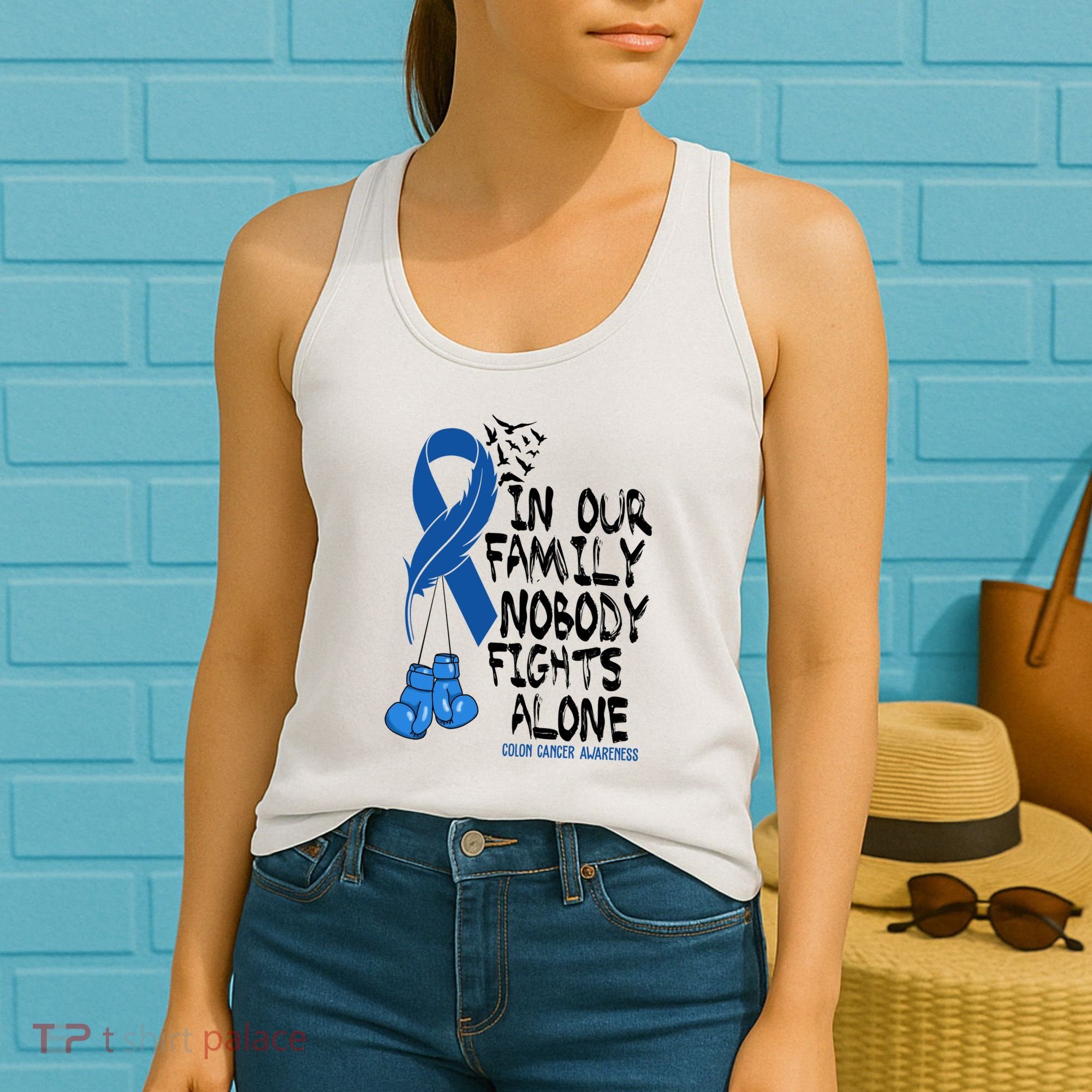 In Our Family Nobody Fights Alone Colon Cancer Awareness Women's Tank Top