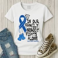 In Our Family Nobody Fights Alone Colon Cancer Awareness Women's T-Shirt thumb 3