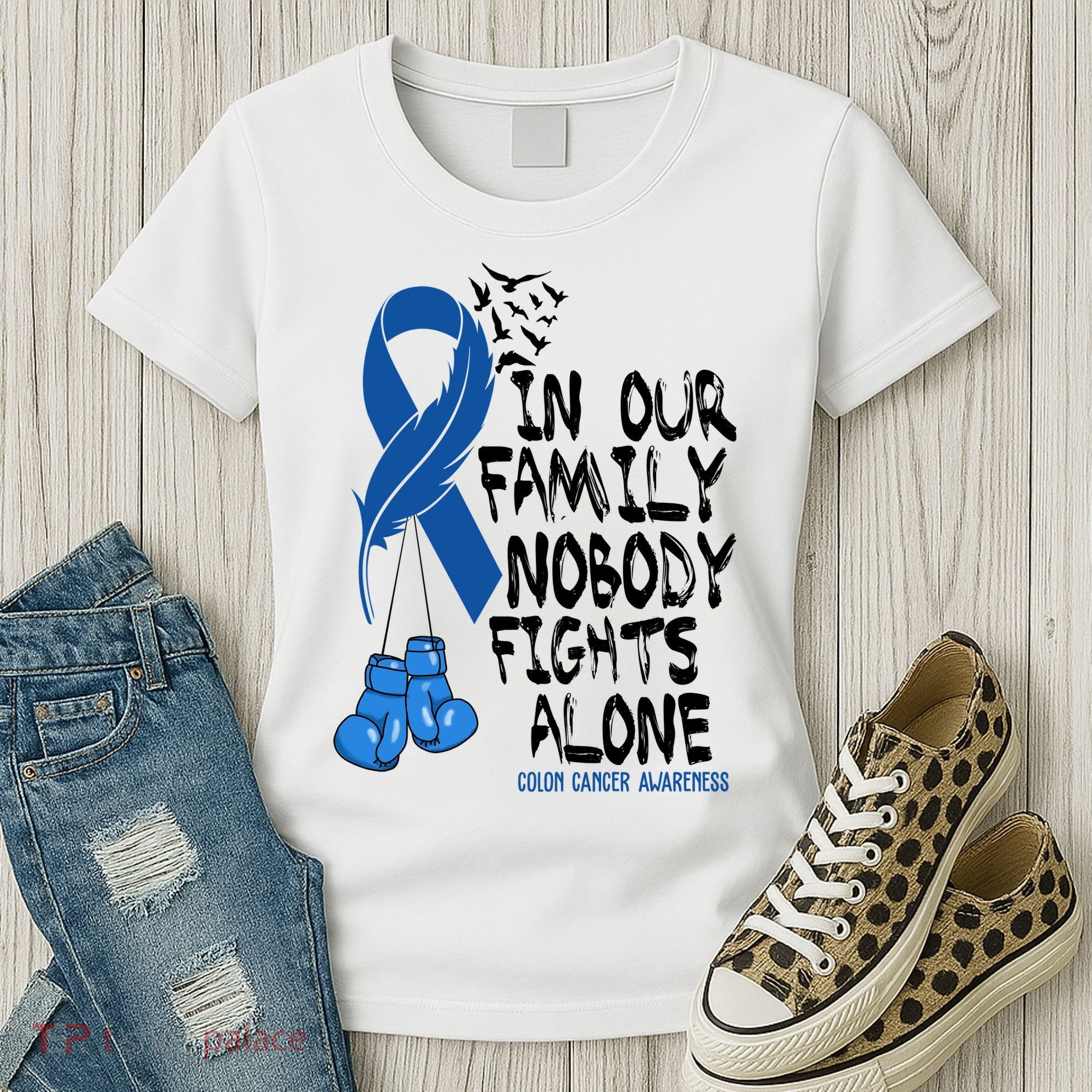 In Our Family Nobody Fights Alone Colon Cancer Awareness Women's T-Shirt