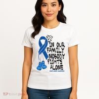 In Our Family Nobody Fights Alone Colon Cancer Awareness Women's T-Shirt thumb 4