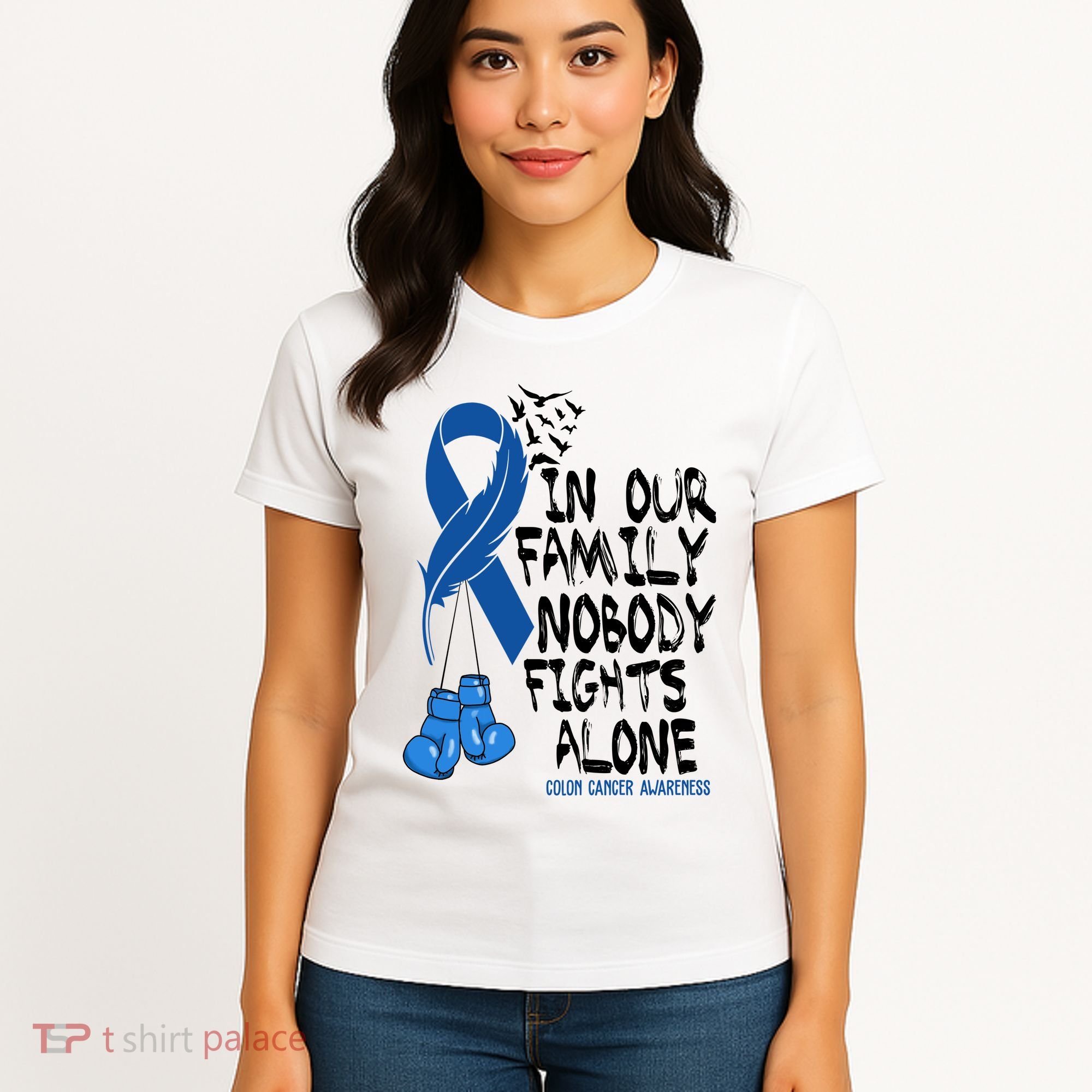 In Our Family Nobody Fights Alone Colon Cancer Awareness Women's T-Shirt