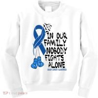 In Our Family Nobody Fights Alone Colon Cancer Awareness Kids Sweatshirt thumb 0