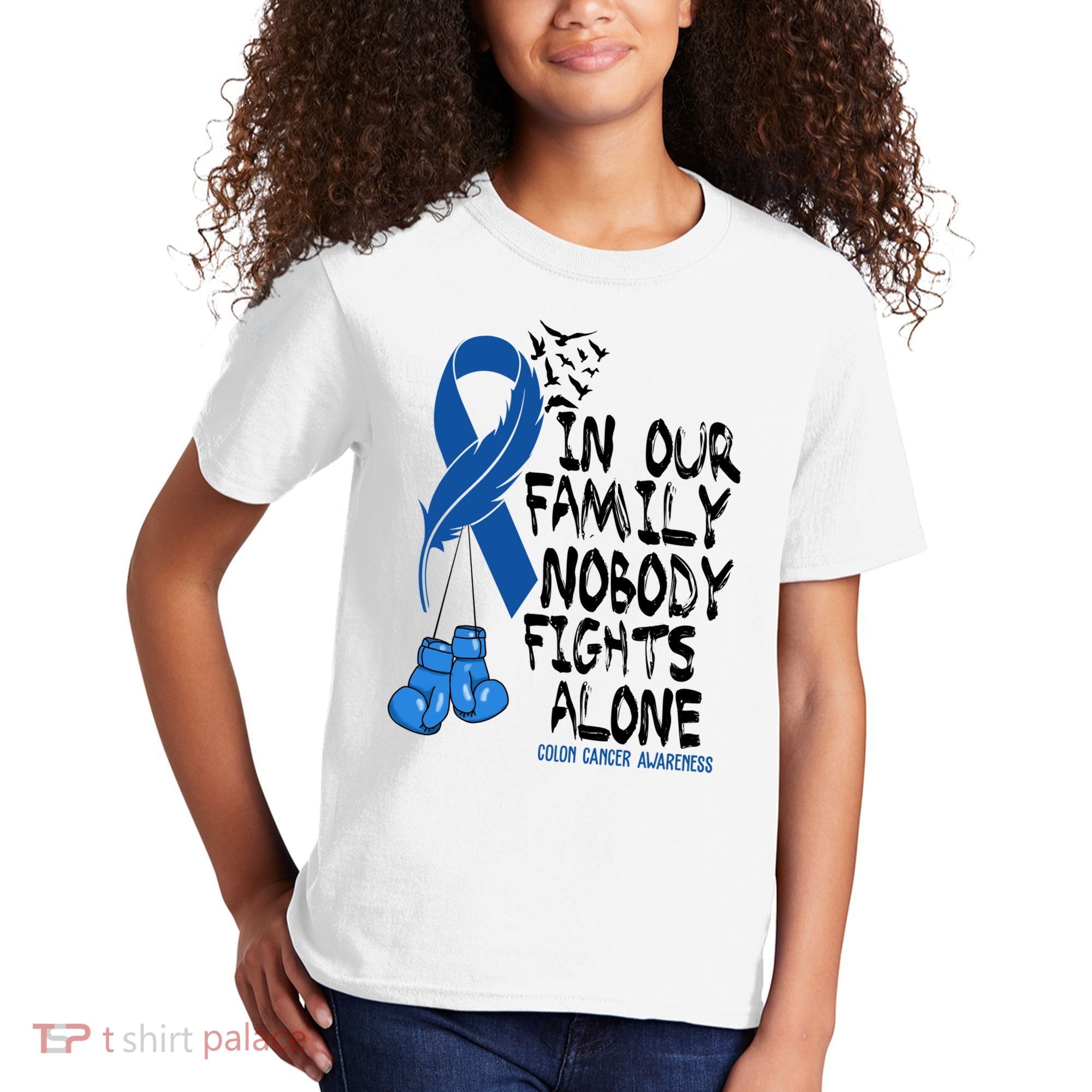 In Our Family Nobody Fights Alone Colon Cancer Awareness Kids T-Shirt