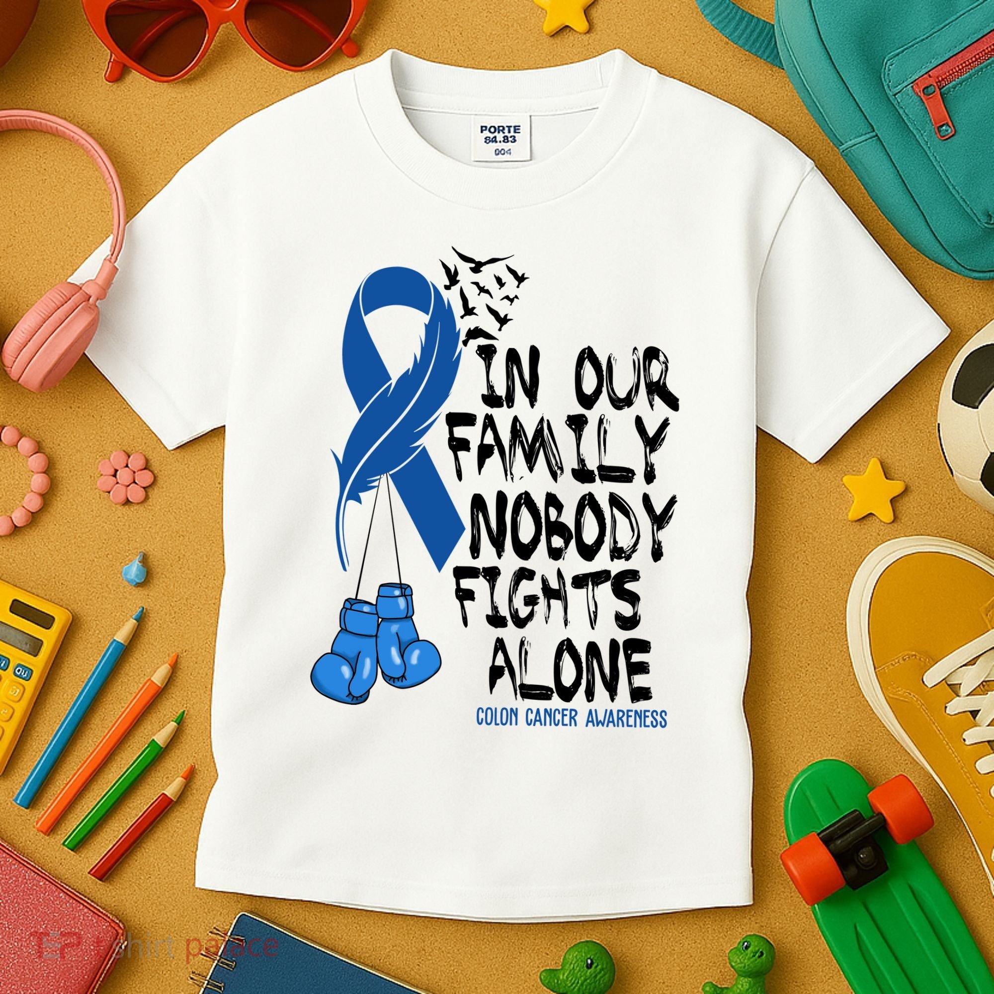 In Our Family Nobody Fights Alone Colon Cancer Awareness Kids T-Shirt
