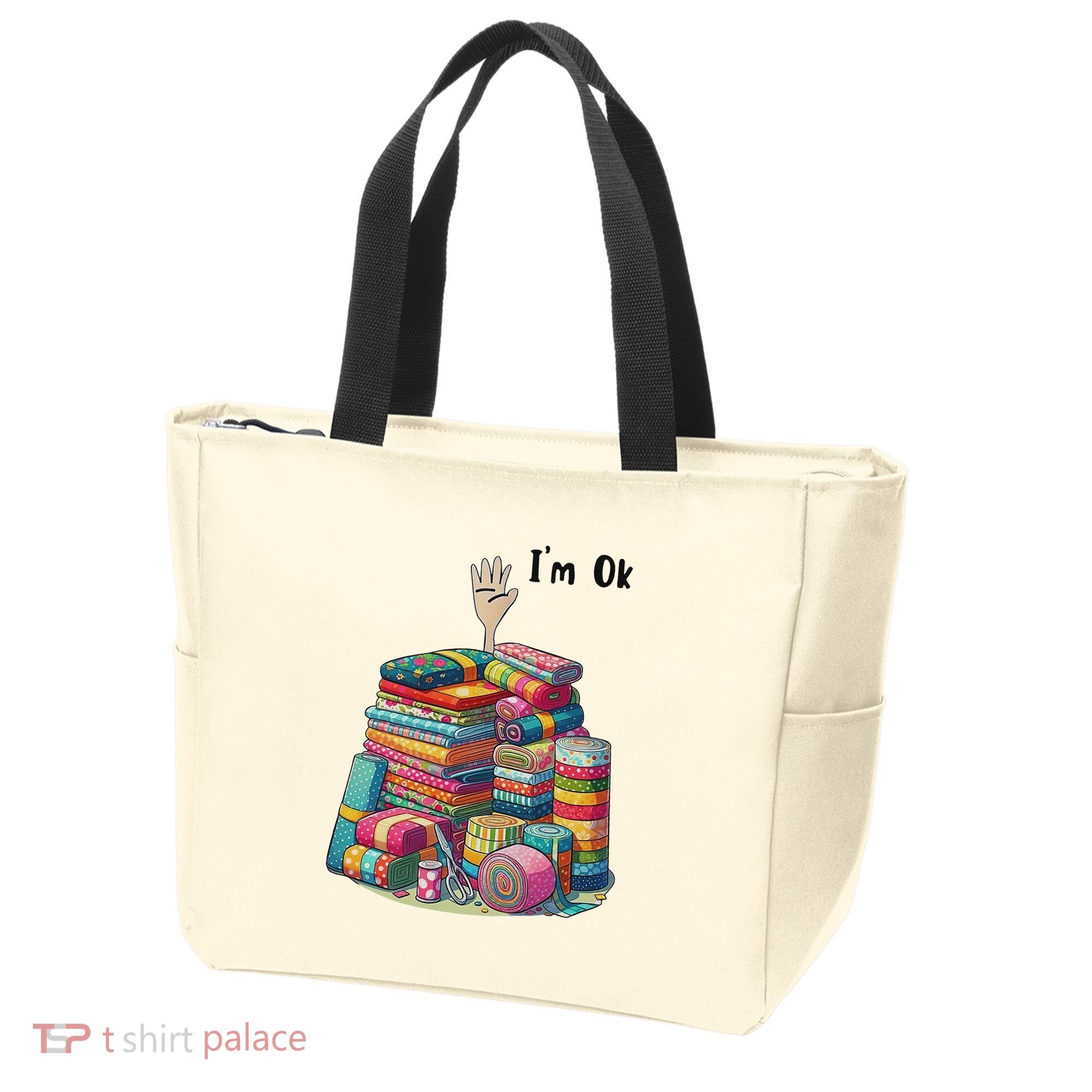 IM Ok Funny Sewing Quilting Fabric Tote Bag