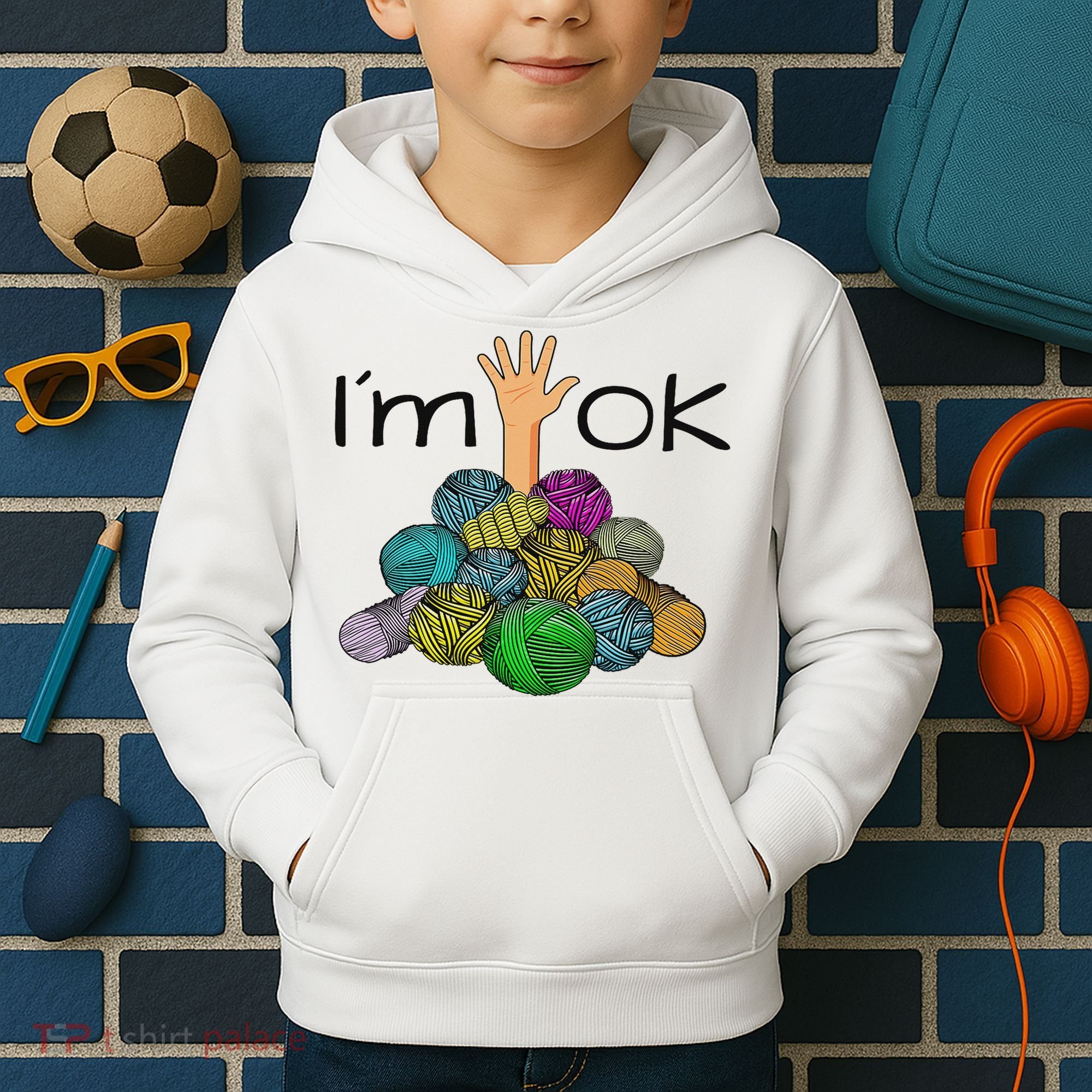 I’m Ok Funny Crochet And Knitting Yarn Mess Kids Hoodie