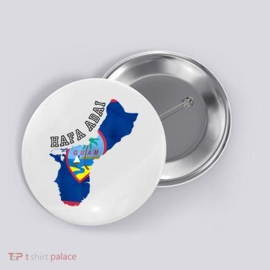 Island of Guam Map with Flag, Hafa Adai, Chamorro Design Button