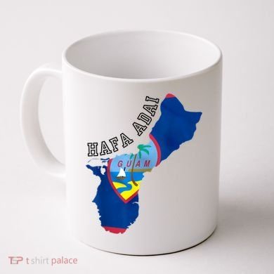 Island of Guam Map with Flag, Hafa Adai, Chamorro Design Coffee Mug