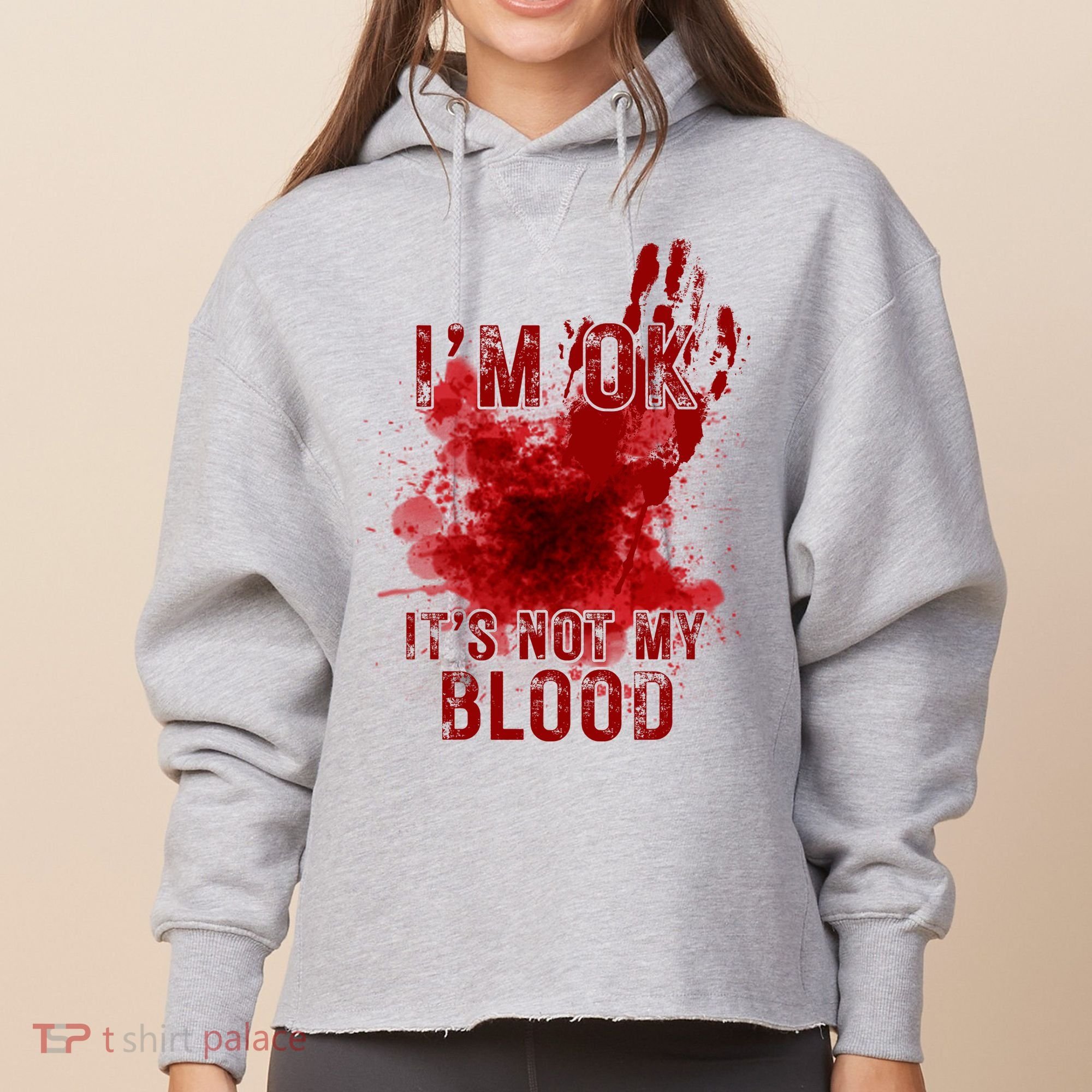 Im Ok Its Not My Blood Funny Halloween Zombie Ladies Heavyweight Boxy Pullover Hoodie