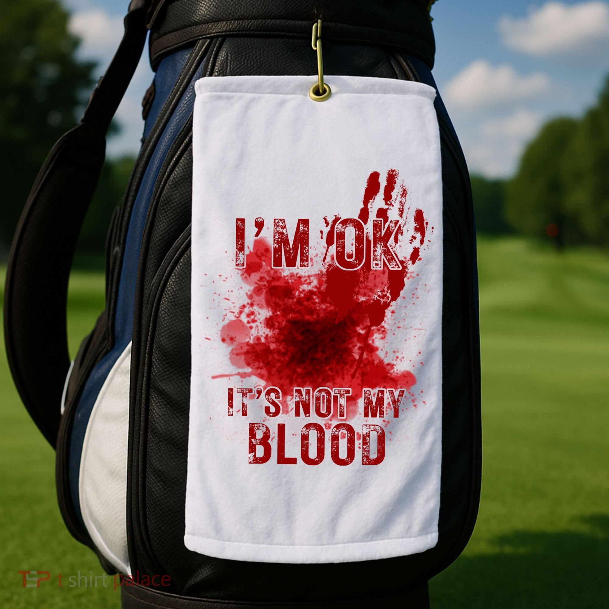 Im Ok Its Not My Blood Funny Halloween Zombie Golf Towel