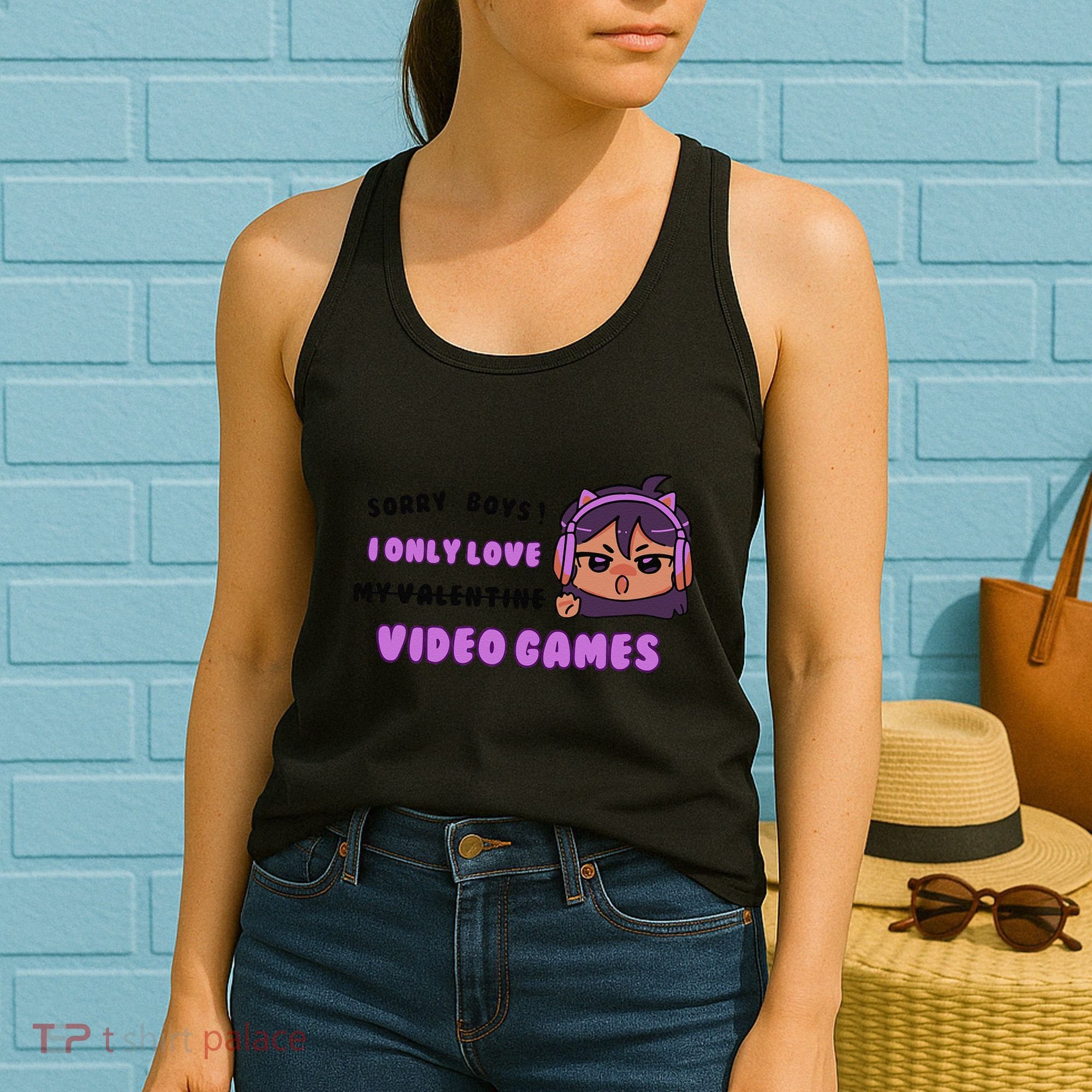 I Only Love Video Games Headphones Cat Ears Women's Tank Top