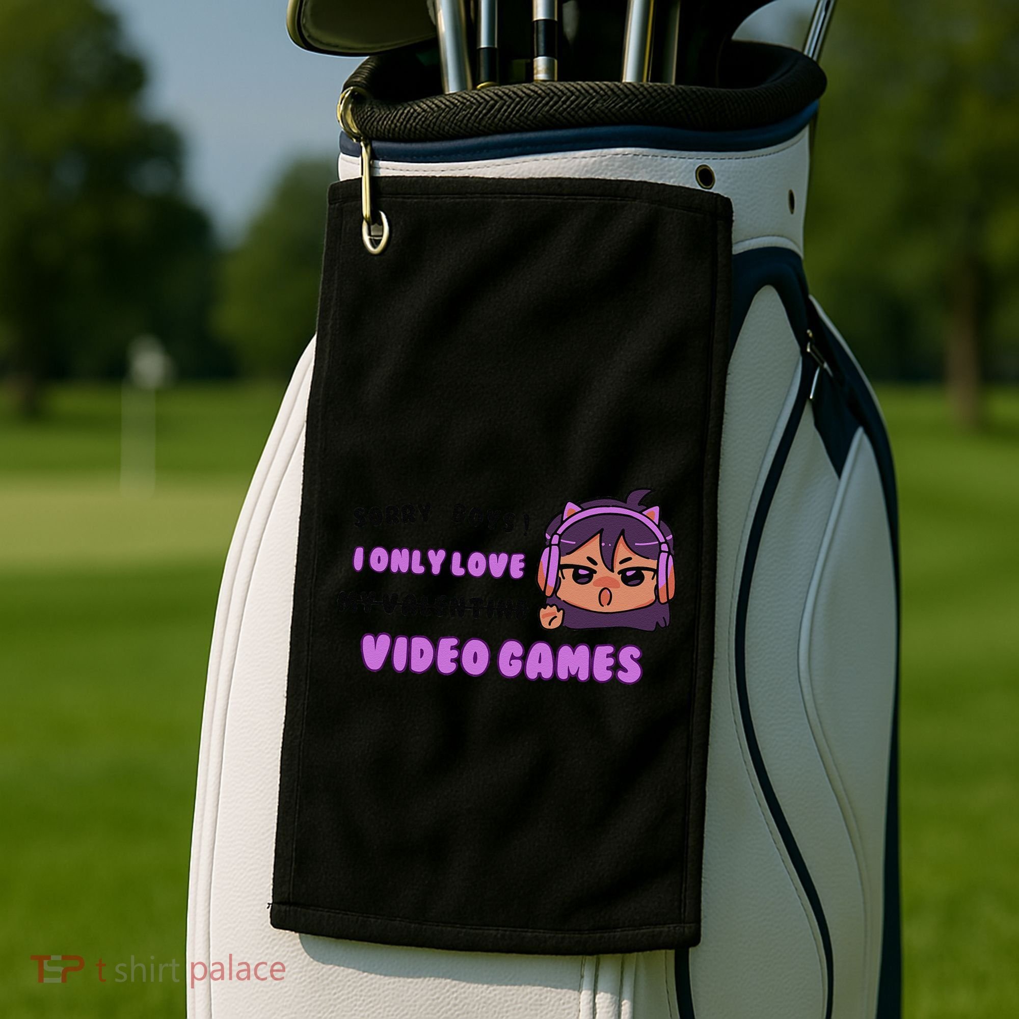 I Only Love Video Games Headphones Cat Ears Golf Towel
