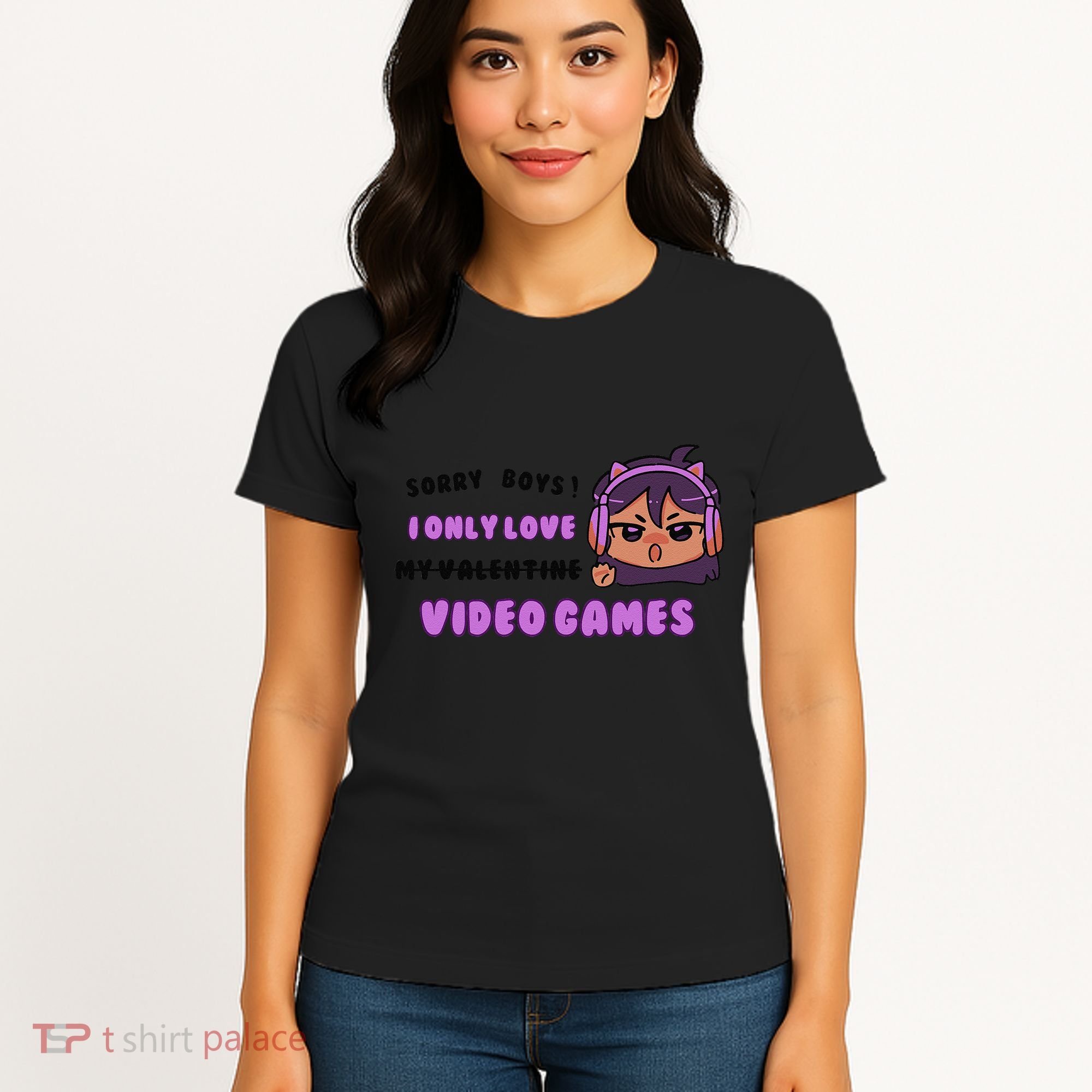 I Only Love Video Games Headphones Cat Ears Women's T-Shirt