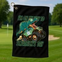 Im On My Way To St Patricks Day Dinosaur Golf Towel thumb 1