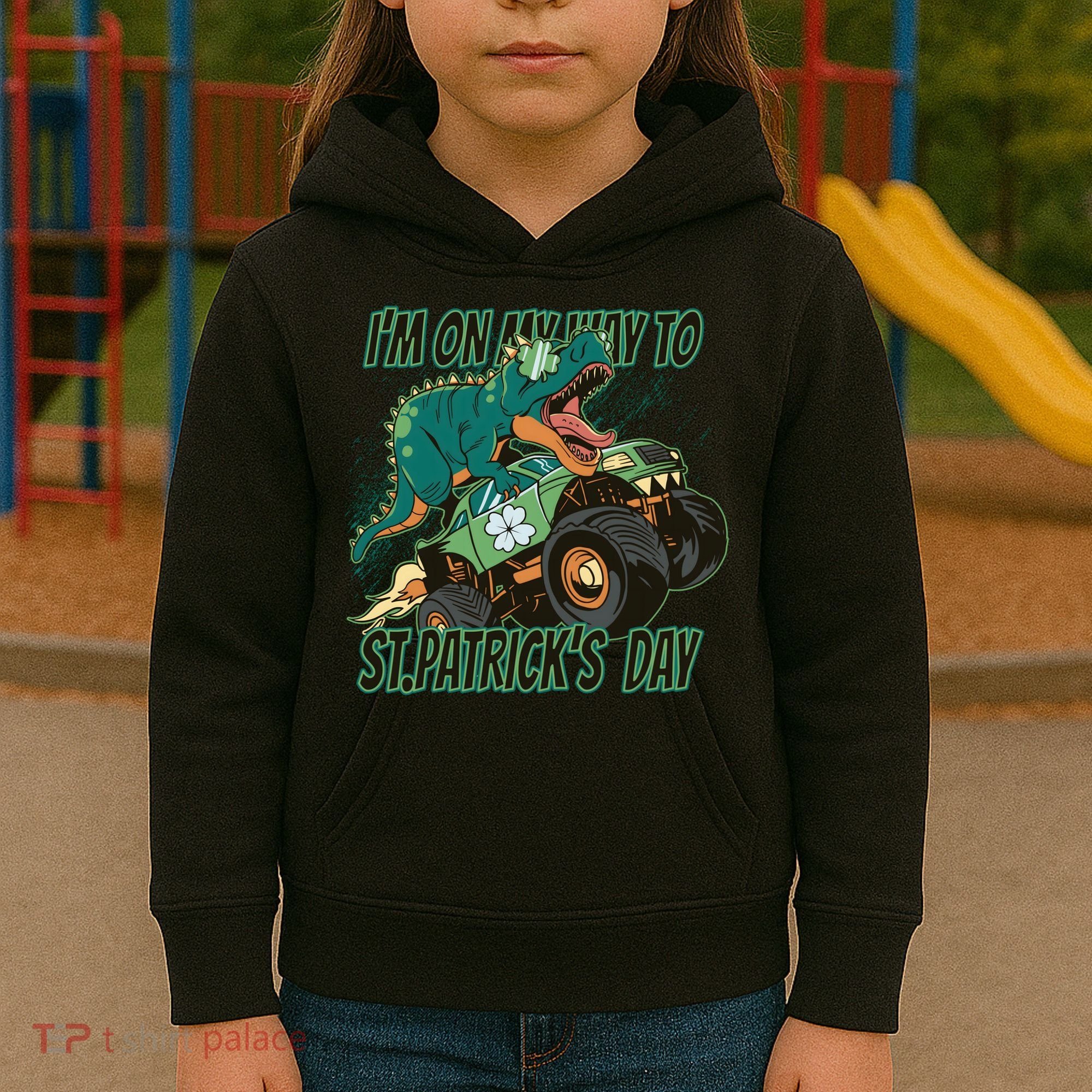 Im On My Way To St Patricks Day Dinosaur Kids Hoodie